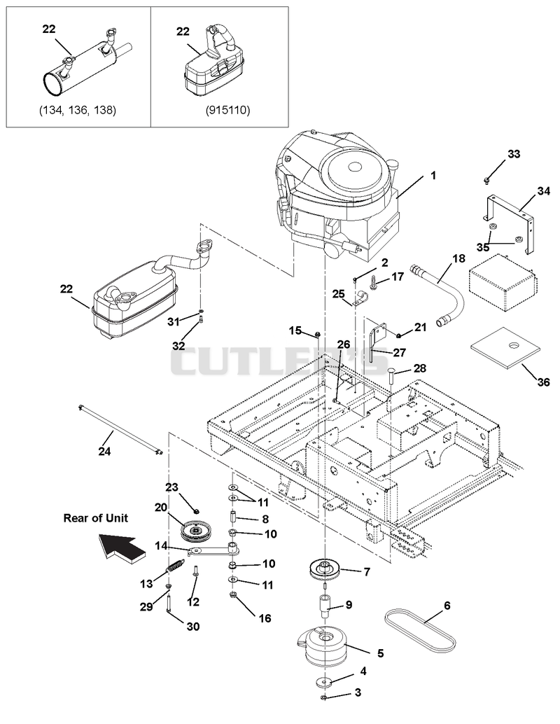 Engine, Exhaust, Belts and Idlers
