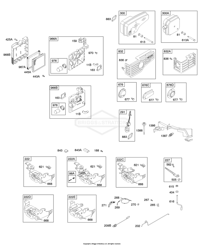 Air Cleaner, Controls, Exhaust System, Governor Spring