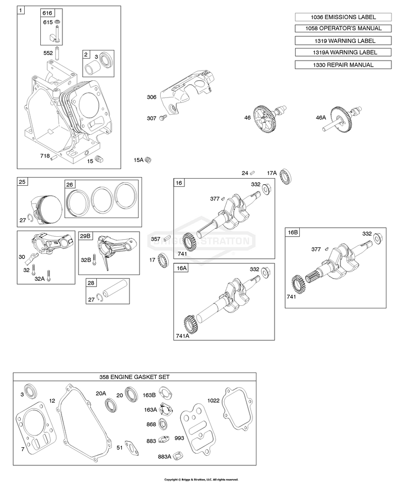 Camshaft, Crankshaft, Cylinder, Piston Group