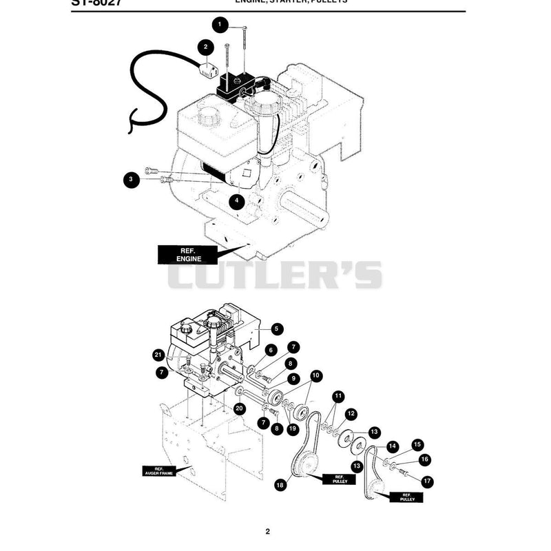 ENGINE, STARTER, PULLEYS