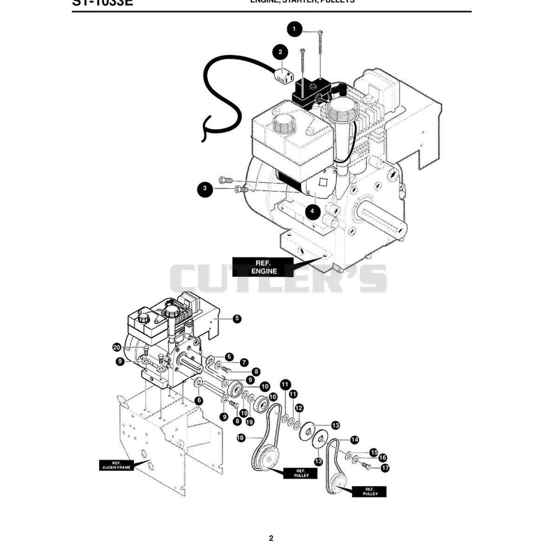 ENGINE, STARTER, PULLEYS