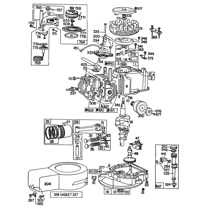 Engine Briggs and Stratton Model 92508-1000-02 for 19in Hand Propelled Model 16300
