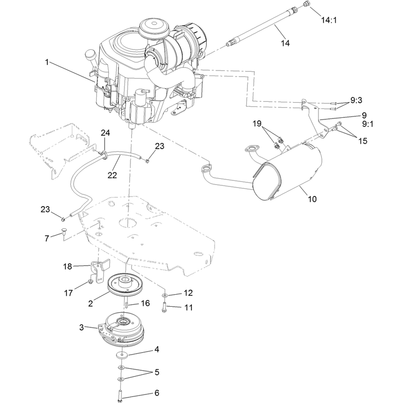 Engine, Muffler and Clutch Assembly