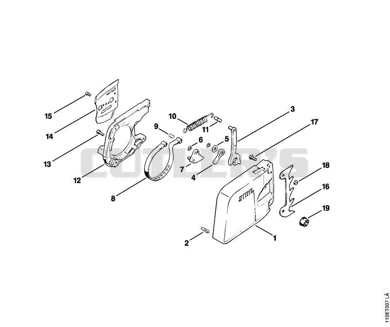 Chain brake, Chain tensioner, Chain sprocket cover