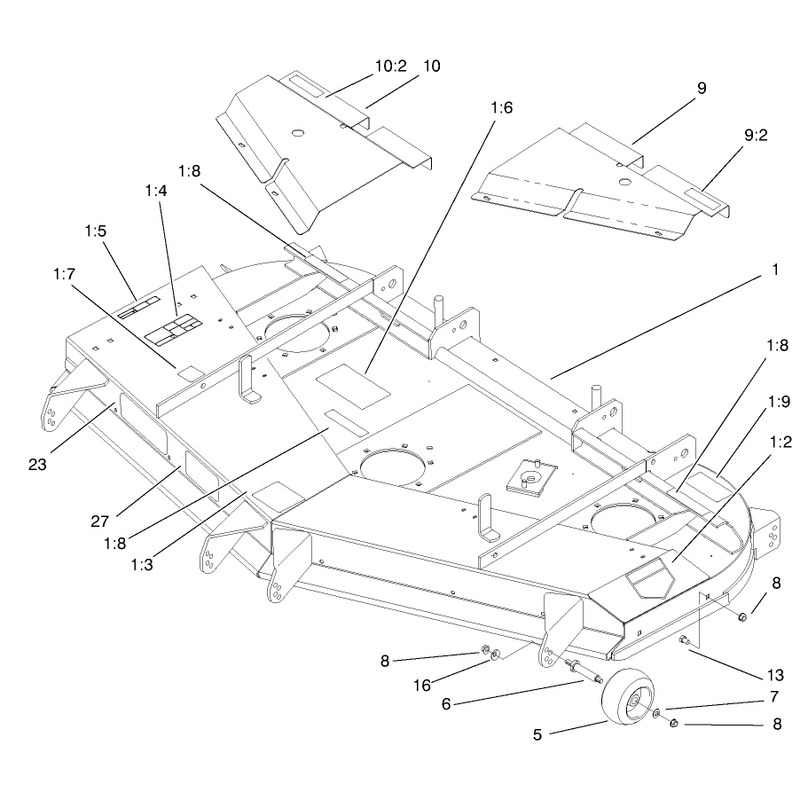 Deck Wheels and Deflector Assembly