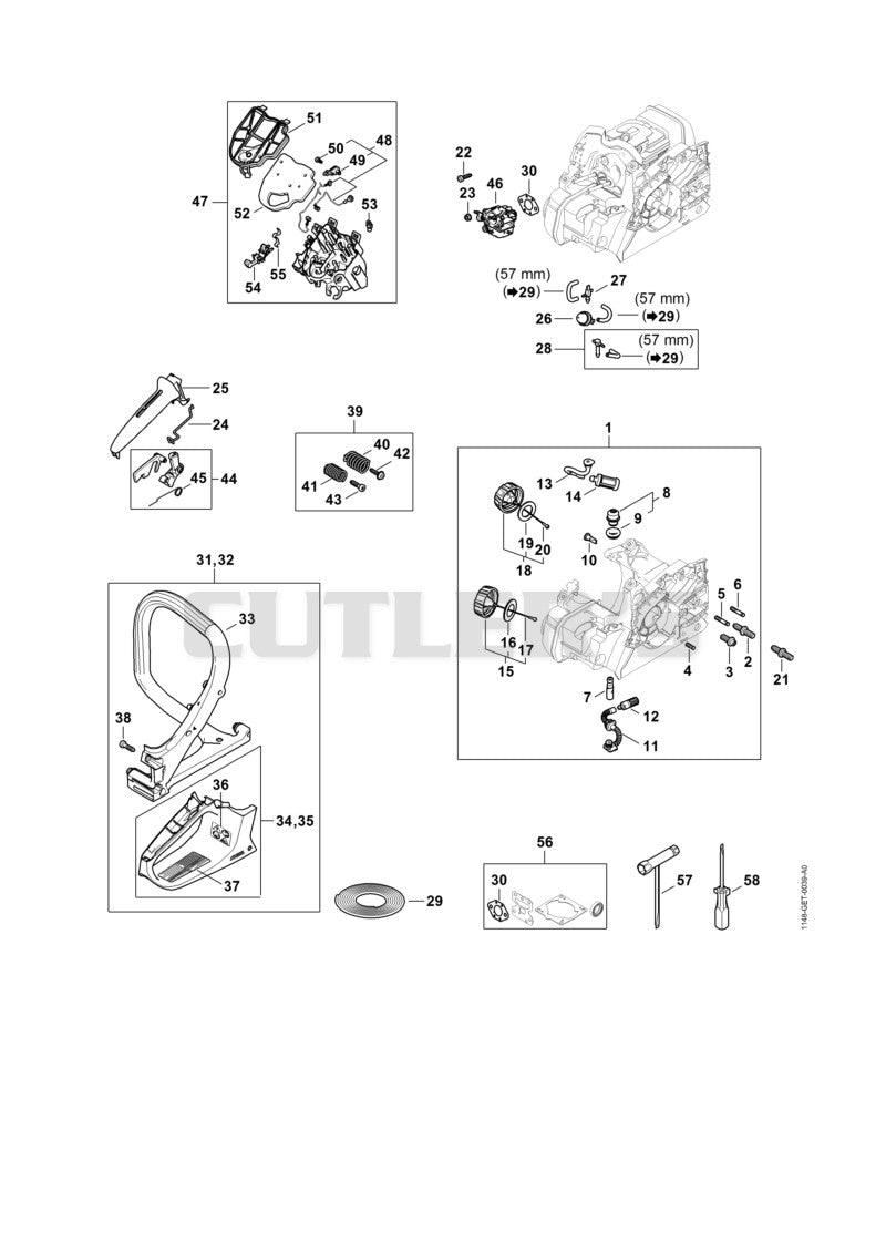 Engine housing, Air filter, AV system, Handlebar