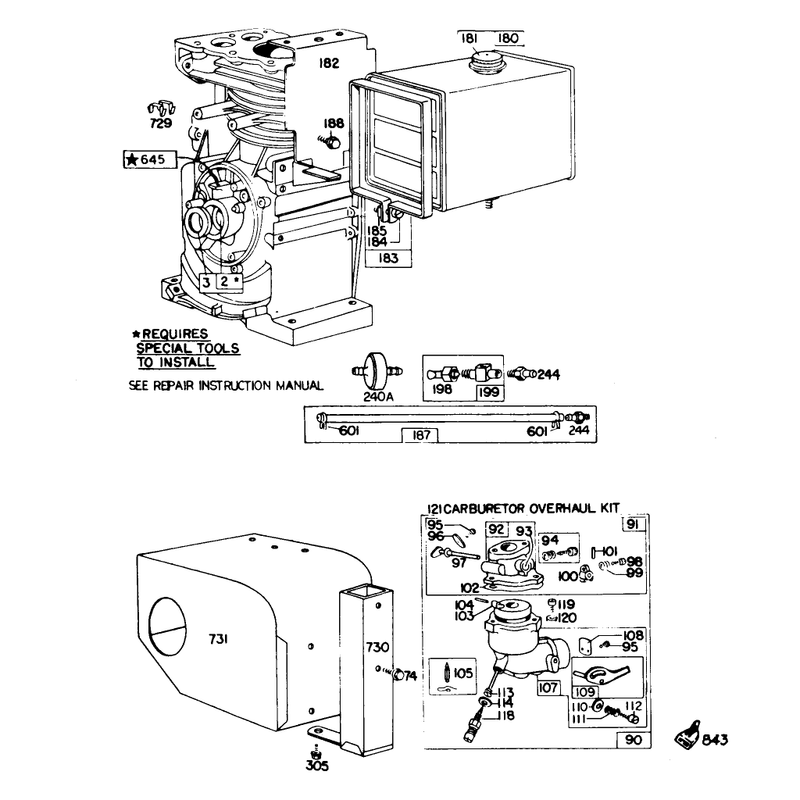 Engine Briggs & Stratton Model No. 190402 Type 0989-01 (8 H.p. Snowthrower Model 38150)