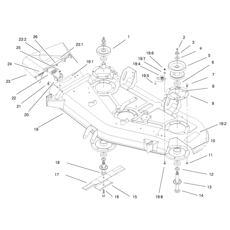 Blades, Spindles & Deflector Assembly