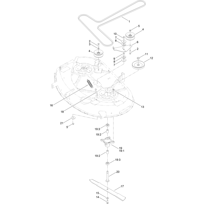 42 Inch Deck, Belt and Blade Assembly