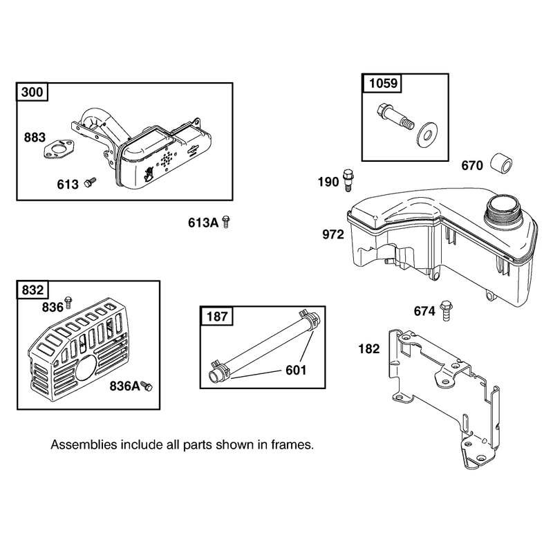 Muffler and Fuel Tank Assembly Engine GTS 200 Only on 20791
