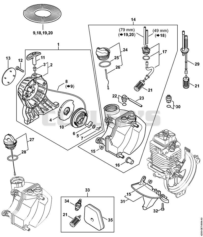 Rewind starter, Fuel tank