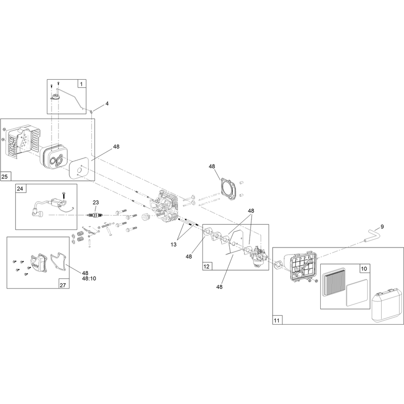 Carburetor, Muffler, Air Cleaner  and Valve Cover Assembly
