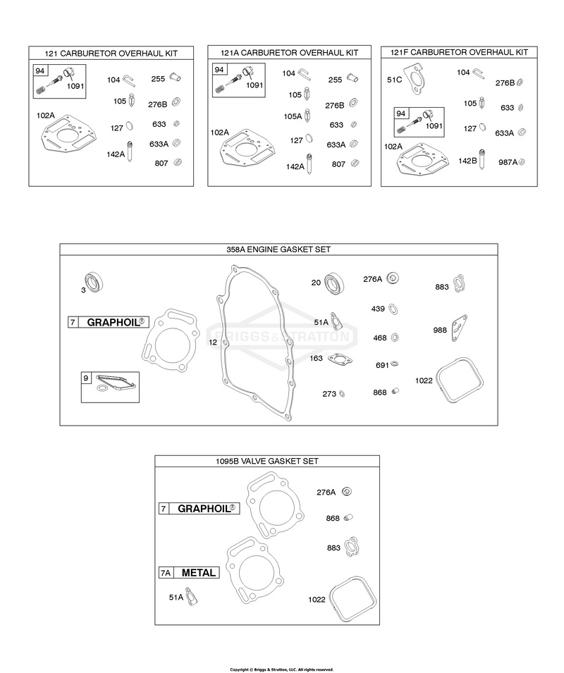Carburetor Overhaul Kit, Engine & Valve Gasket Sets