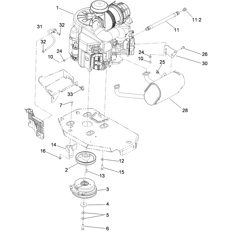 Engine, Clutch and Muffler Assembly