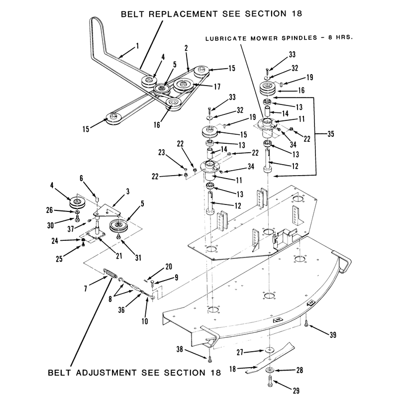 Mower Spindle And Belts