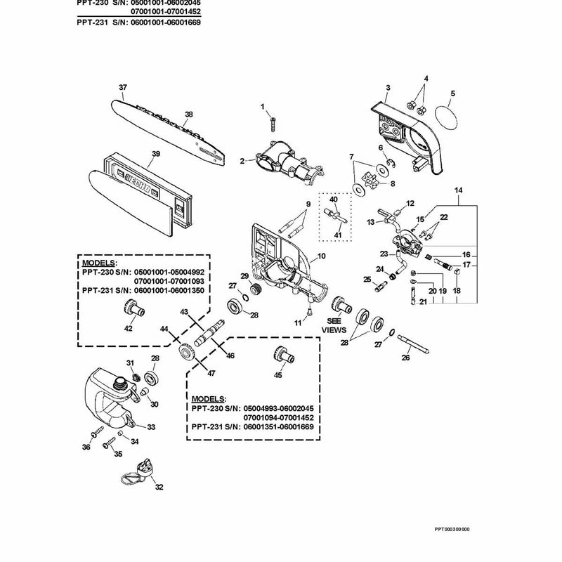 Gear Case, Auto-Oiler, Bar and Chain