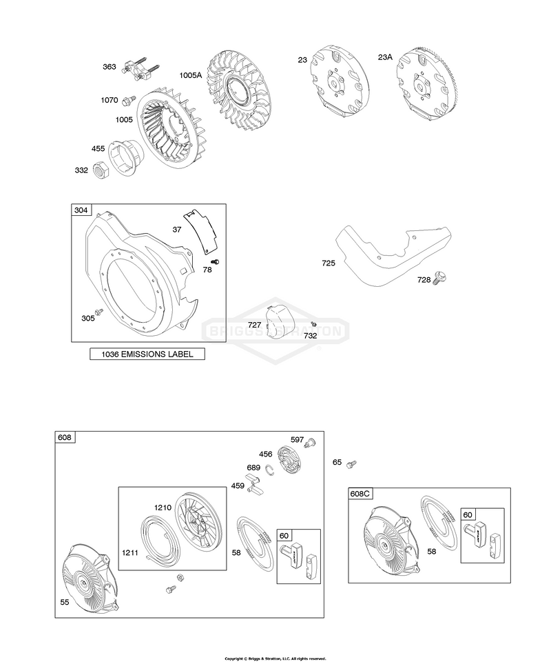 Blower Housing, Flywheel, Rewind Starter