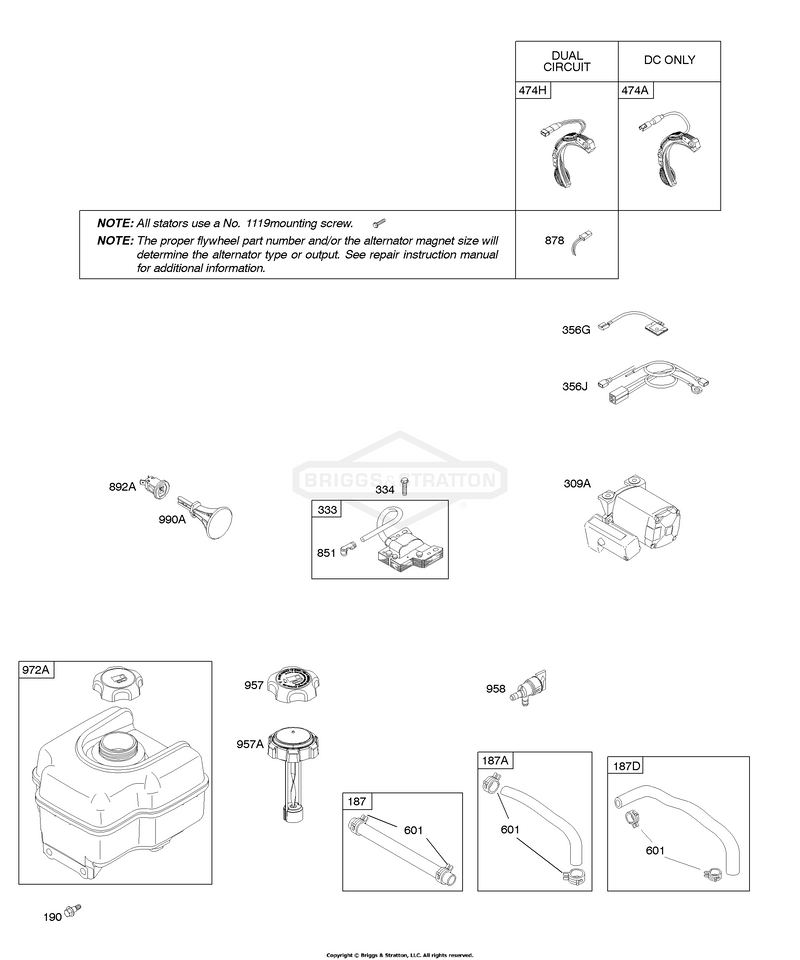 Alternator, Electric Starter, Fuel Supply, Ignition
