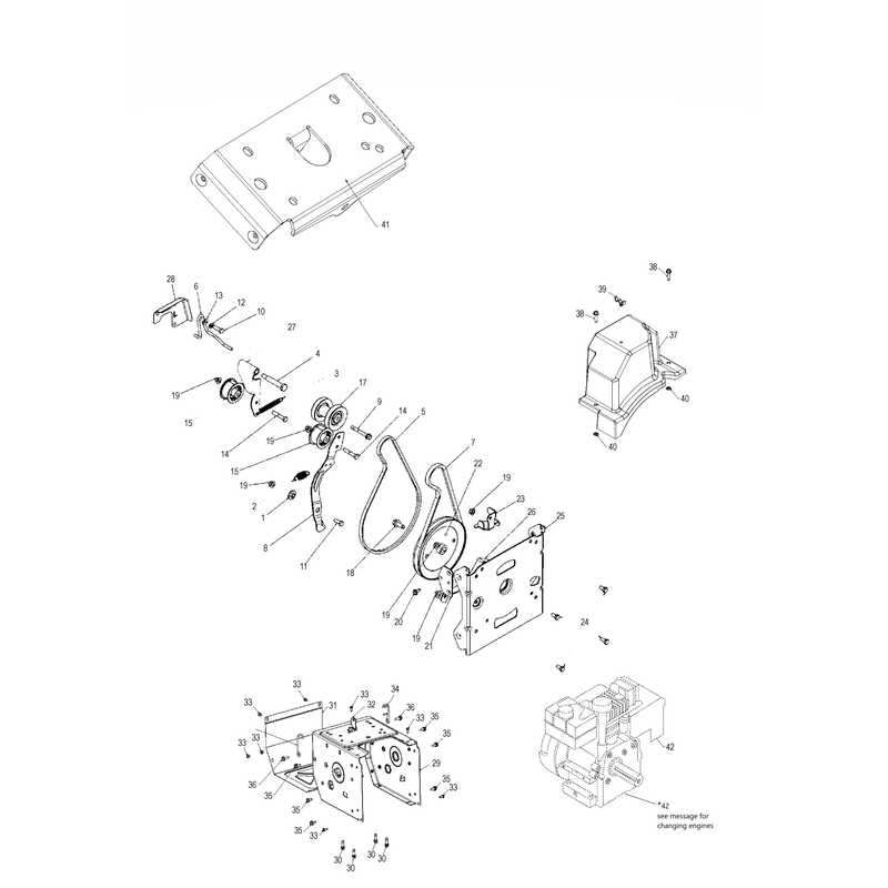 CHASSIS, ENGINE AND PULLEYS