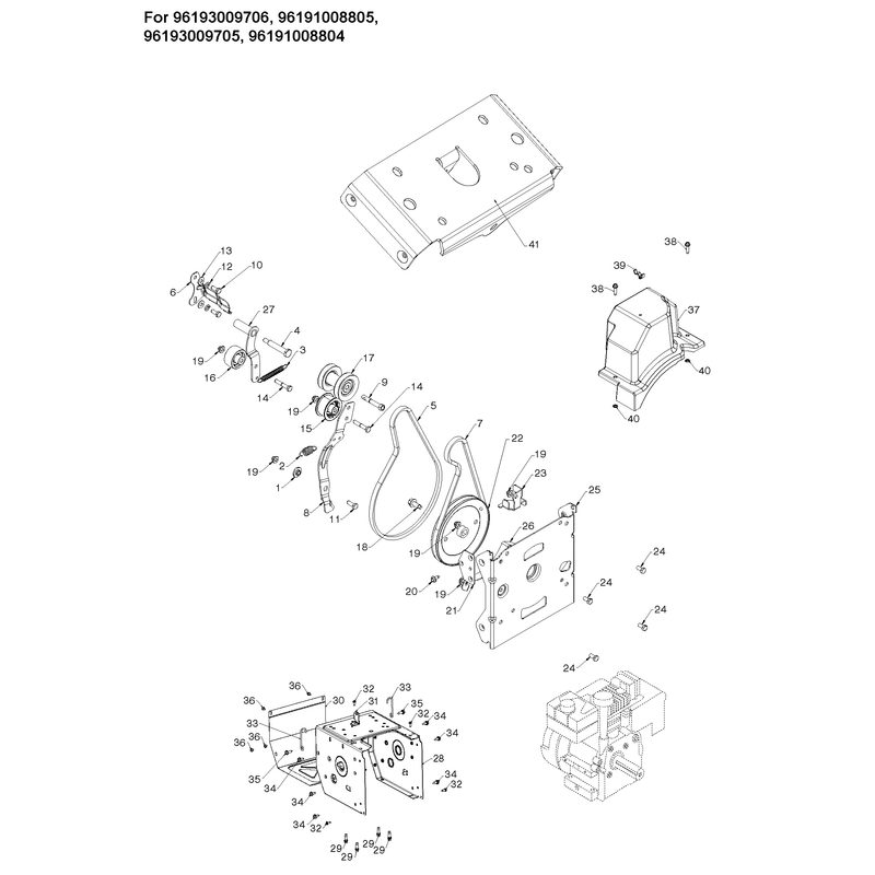 CHASSIS, ENGINE AND PULLEYS