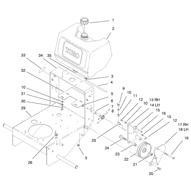 Fuel Tank and Idler Bracket Assembly