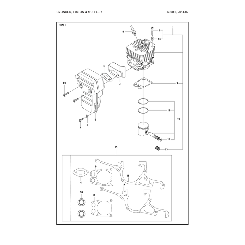 CYLINDER, PISTON AND MUFFLER