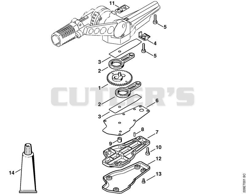 Blade drive gear, adjustable thru 135°