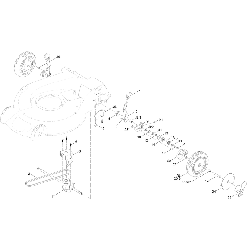 Rear Wheel and Height of Cut Assembly