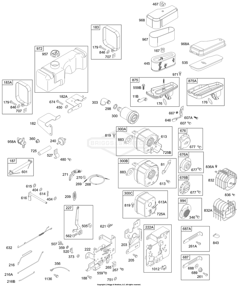 Fuel, Control Bracket, Muffler, Air Cleaner