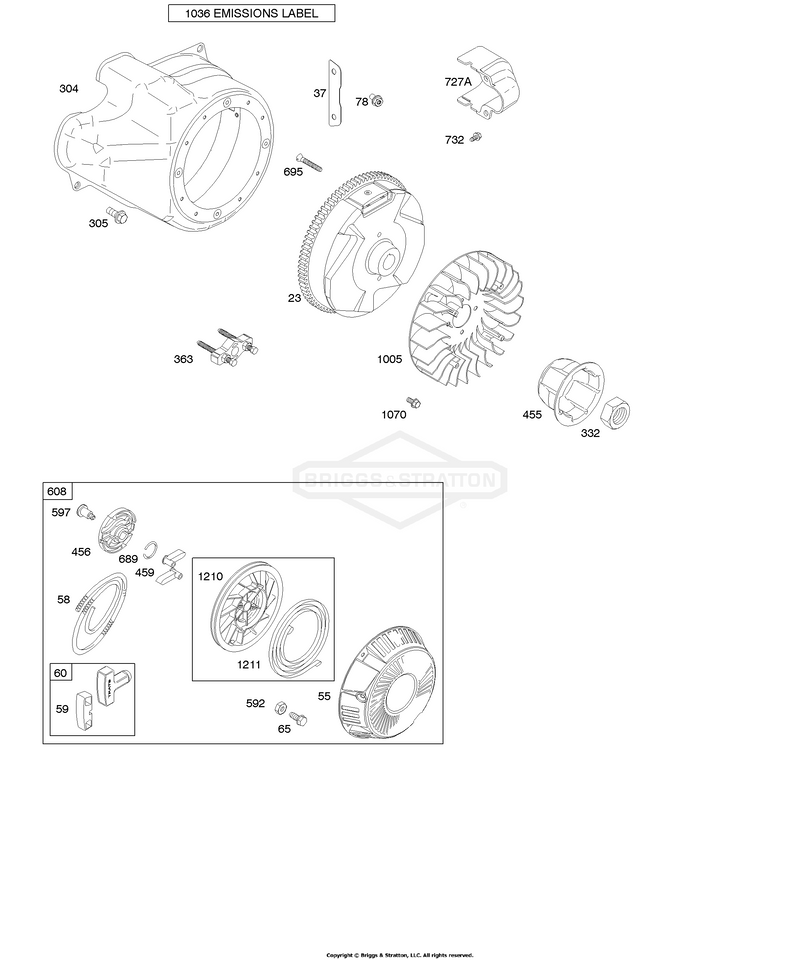 Blower Housing/Shrouds, Flywheel, Rewind Starter