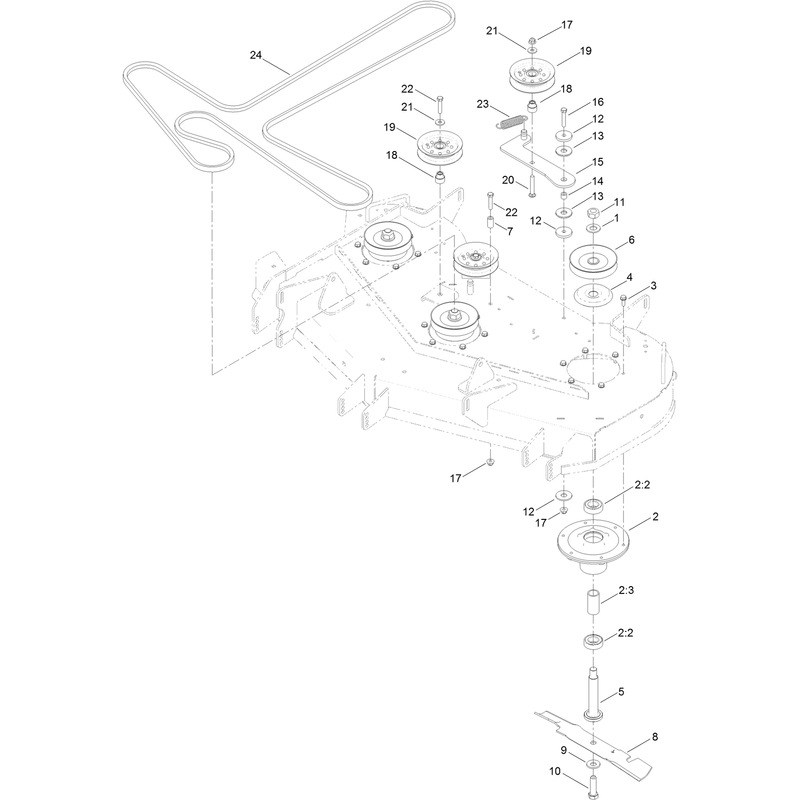 48 Inch Deck, Belt and Mulch Blade Assembly