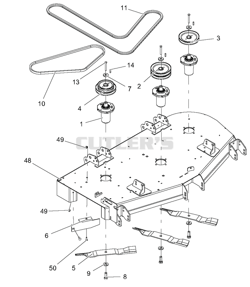 Deck, Belts, Baffles, Blades and Spindles - 52" Deck