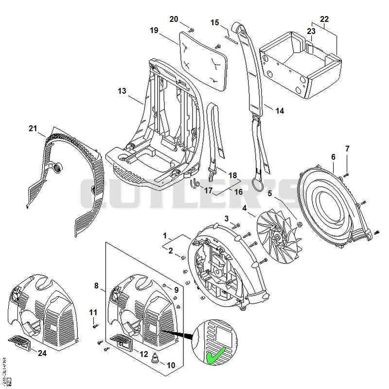 Fan housing, shroud, backplate