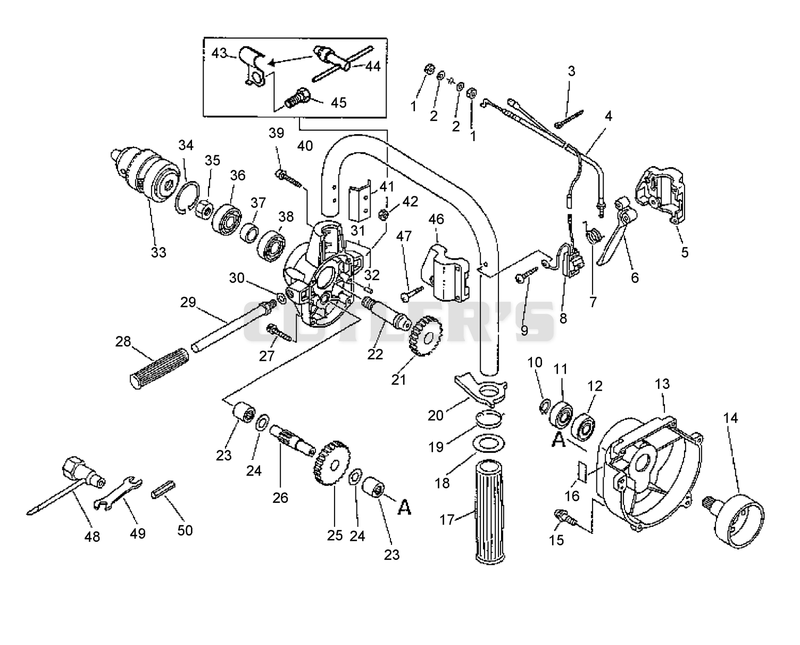 Gear Case, Chuck, Fan Cover, Tools