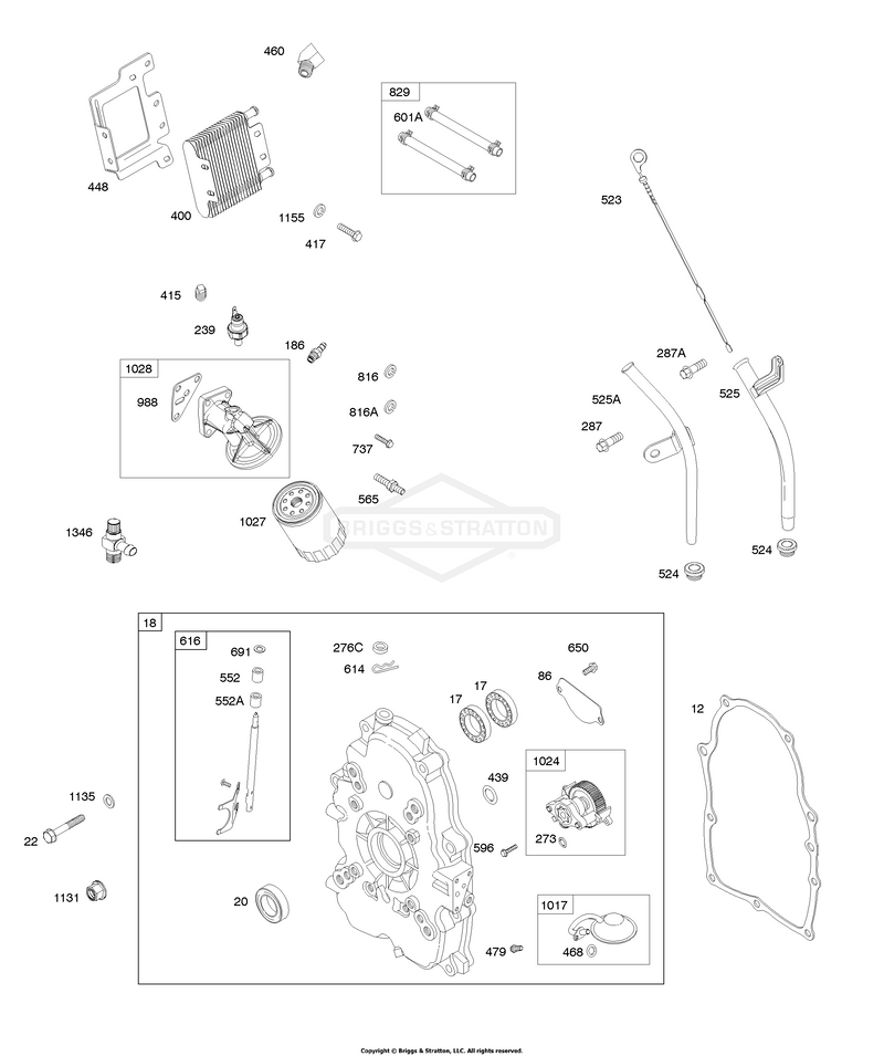 Crankcase Cover, Oil Cooler, Lubrication, Dipstick