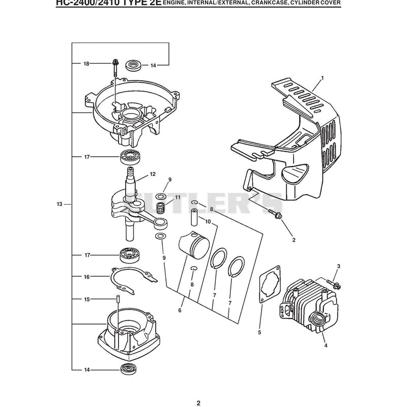 /2410 Type 2E Encine, Inrernal/External, Crankcase, Cylinder Cover