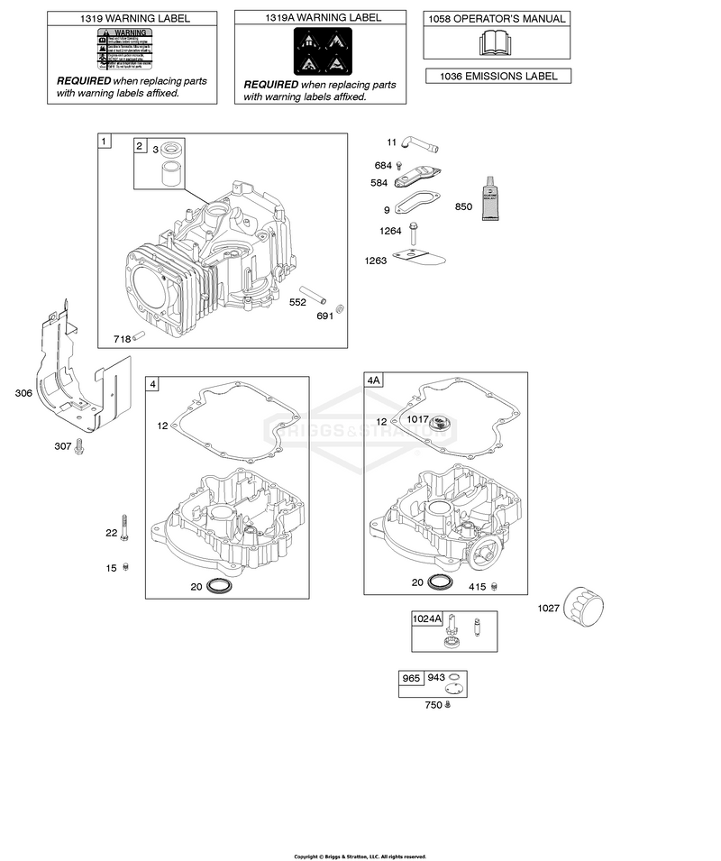 Cylinder, Engine Sump, Lubrication, Operator's Manual, Warning Label