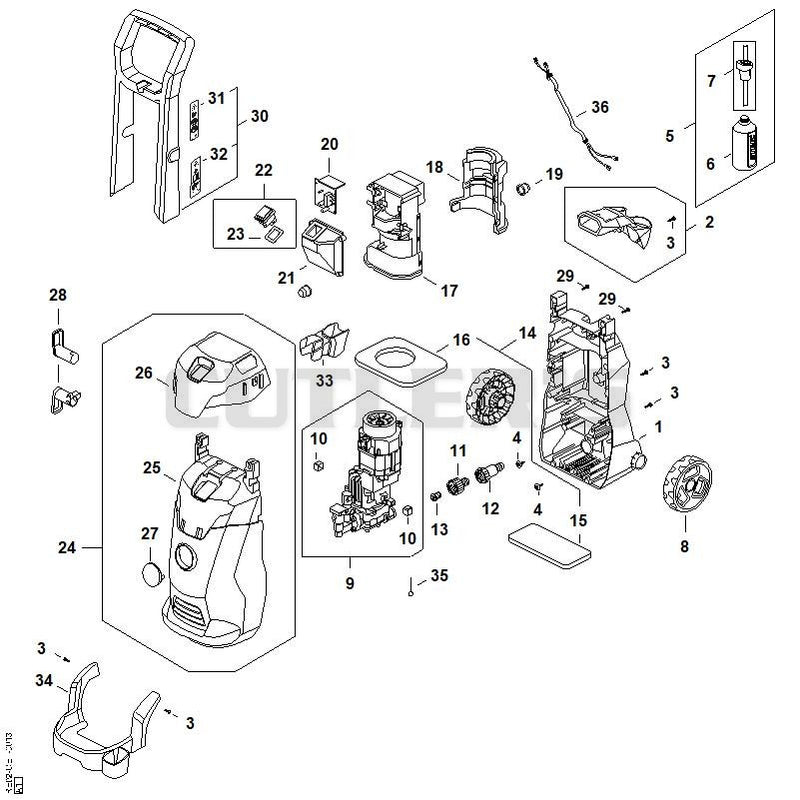 Chassis, Air baffle, Shroud, Switch housing
