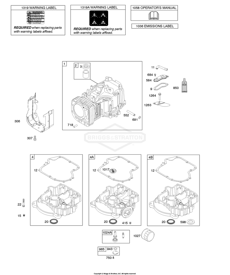 Cylinder, Engine Sump, Lubrication, Operator's Manual, Warning Label