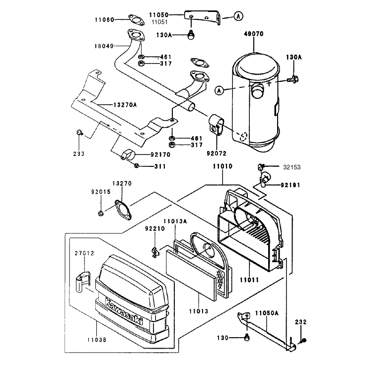 Air Filtermuffler Assembly Kawasaki Fh451v-As08