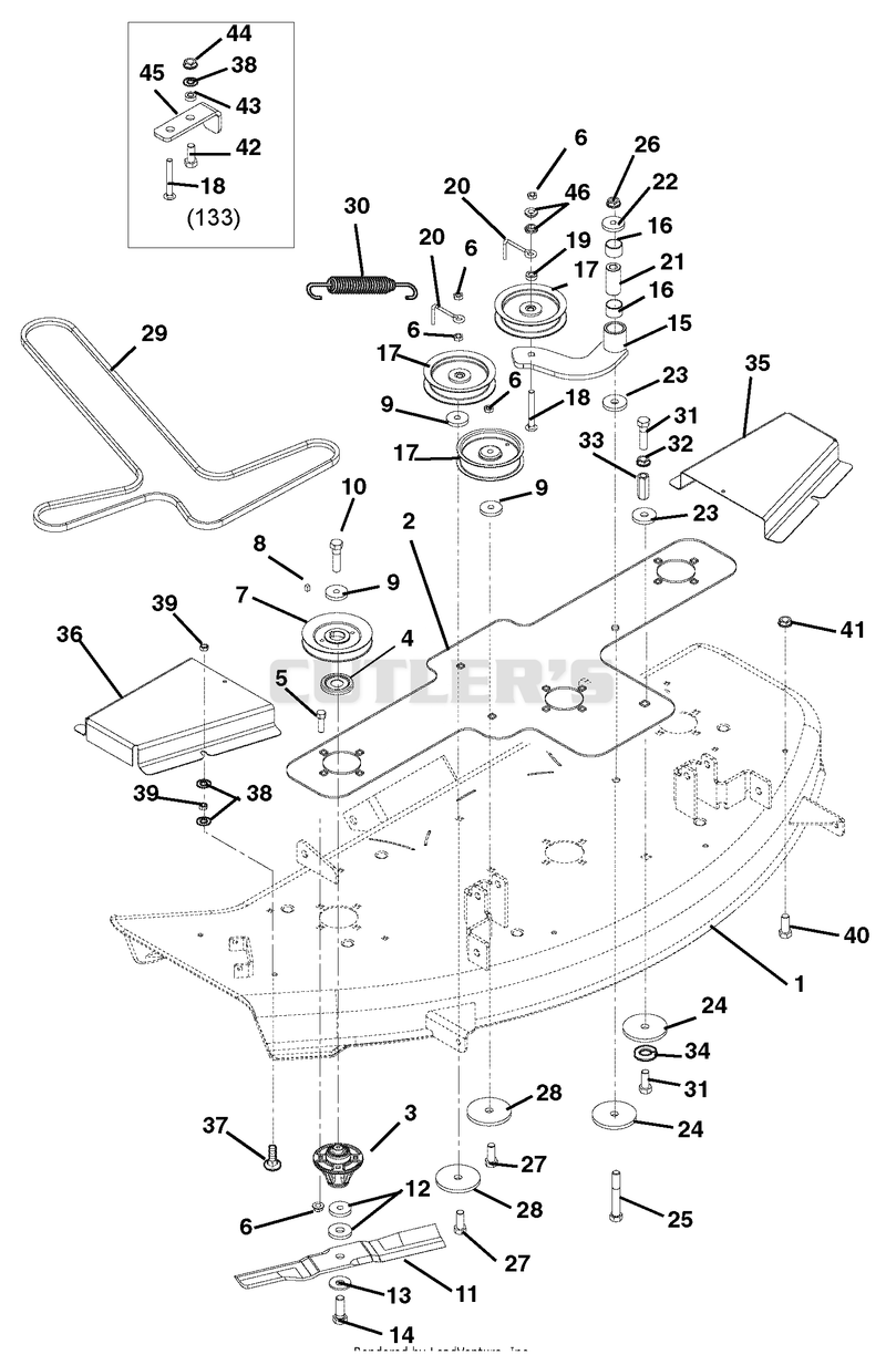 Mower Deck, Belt, Idlers And Blades