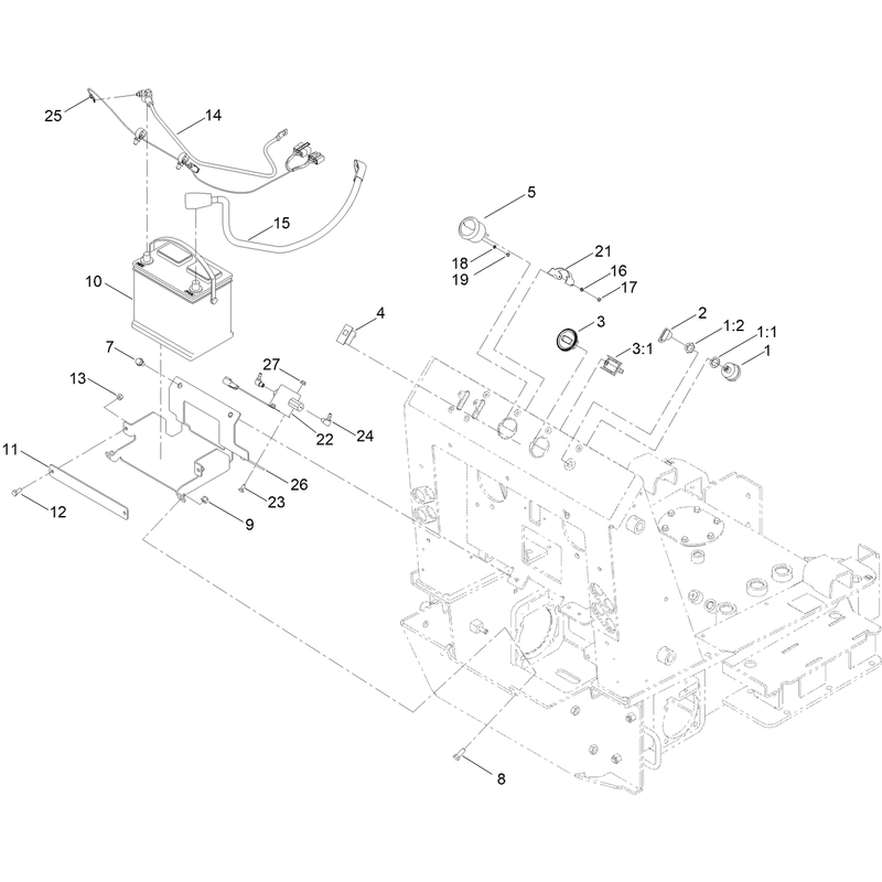 Battery Key Switch and Fuel Gauge Assembly