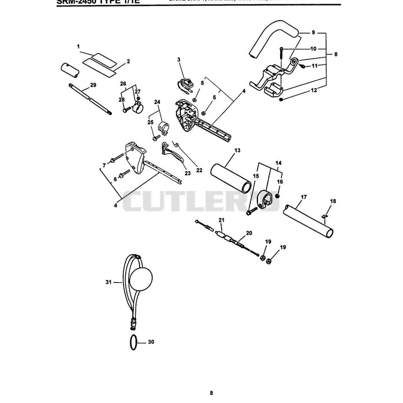 Type 1/1 E Drive Shaft, Handles, Throttle, Stop Switch