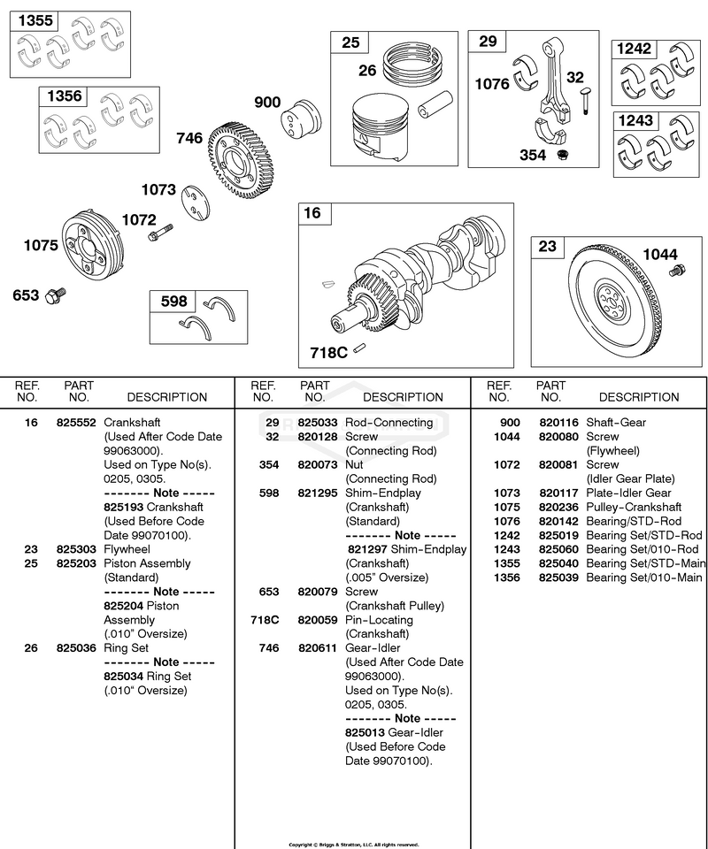 Piston, Rings, Crankshaft, Flywheel, Connecting Rod