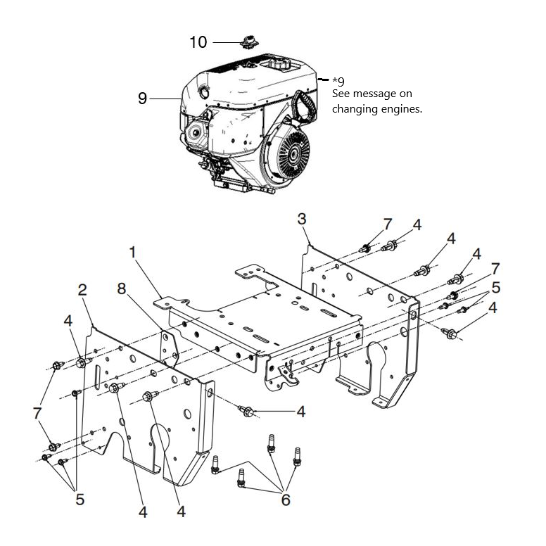 CHASSIS, ENGINE AND PULLEYS