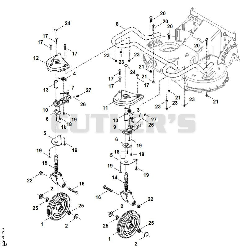 Front height adjustment, front wheel