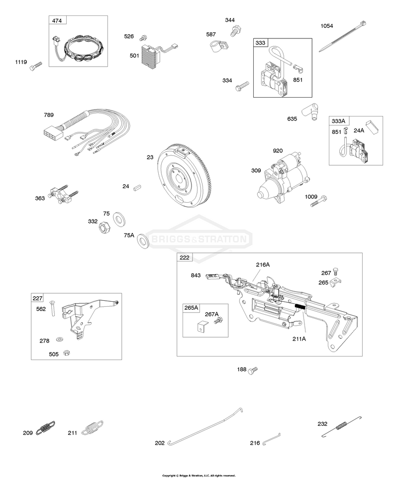 Alternator, Igntion, Flywheel, Starter Motor, Controls, Springs