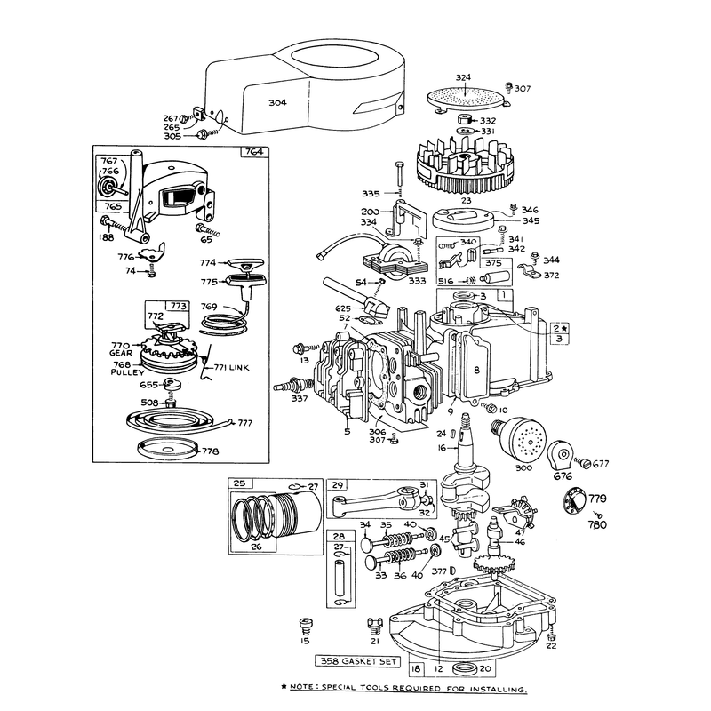 Engine Briggs and Stratton Model 92508-0985-01 for 19in Hand Propelled Model 16067
