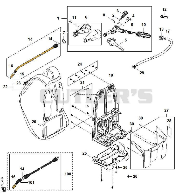 Spray gun with pressure gauge, Harness