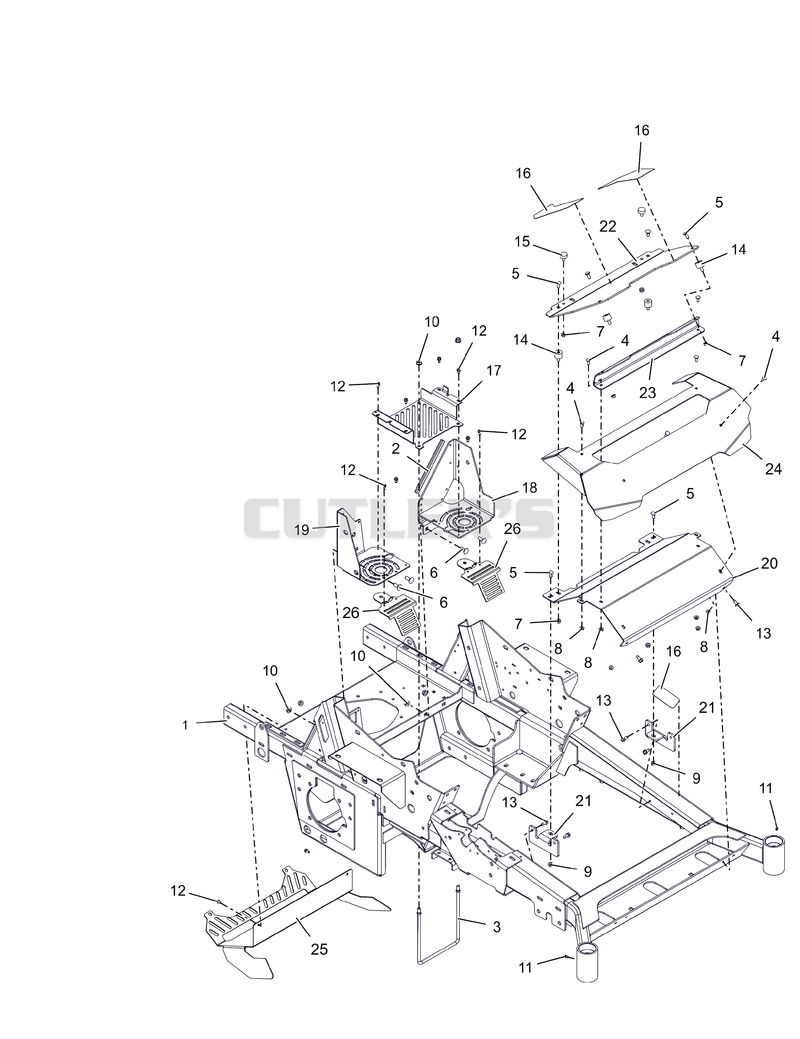 Frame. Front Bumper and Battery Tray - 60"